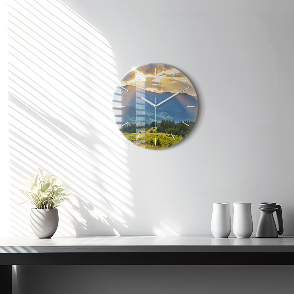 Round glass wall clock Landscape with forests