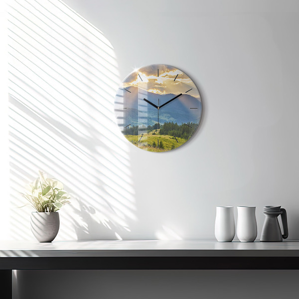 Round glass wall clock Landscape with forests
