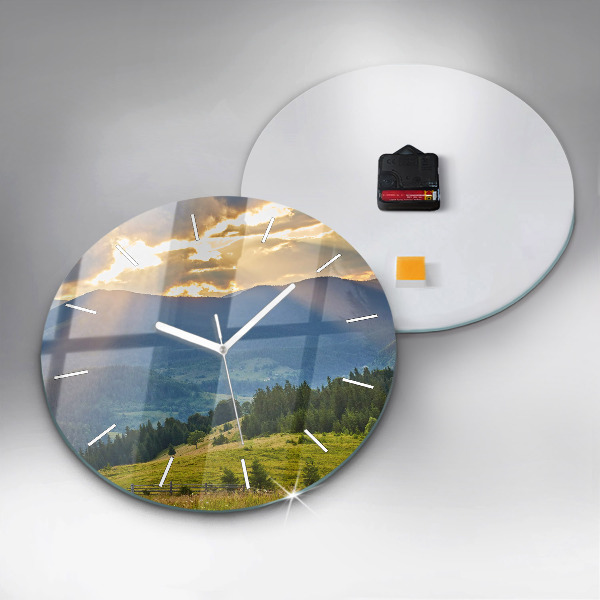 Round glass wall clock Landscape with forests