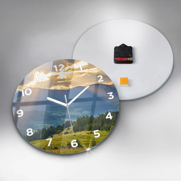 Round glass wall clock Landscape with forests