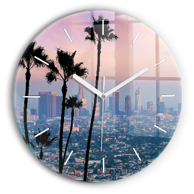 Round glass wall clock Los Angeles Sunset
