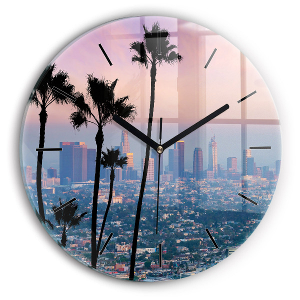 Round glass wall clock Los Angeles Sunset