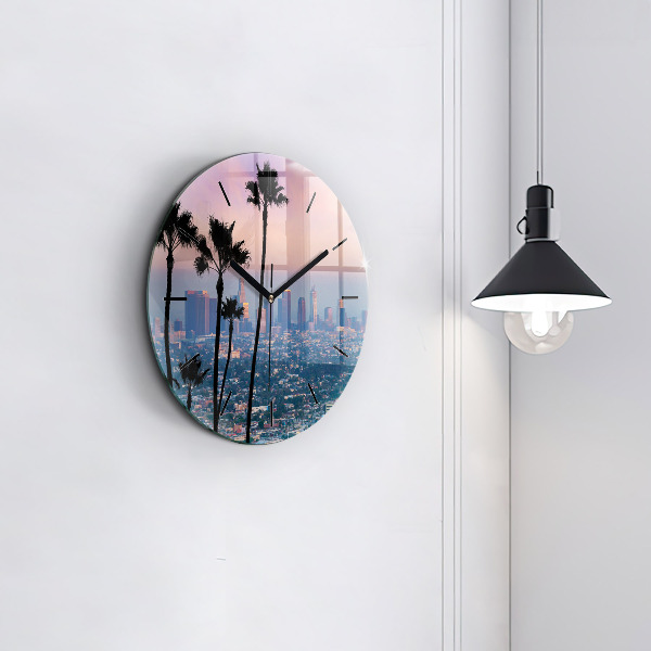 Round glass wall clock Los Angeles Sunset