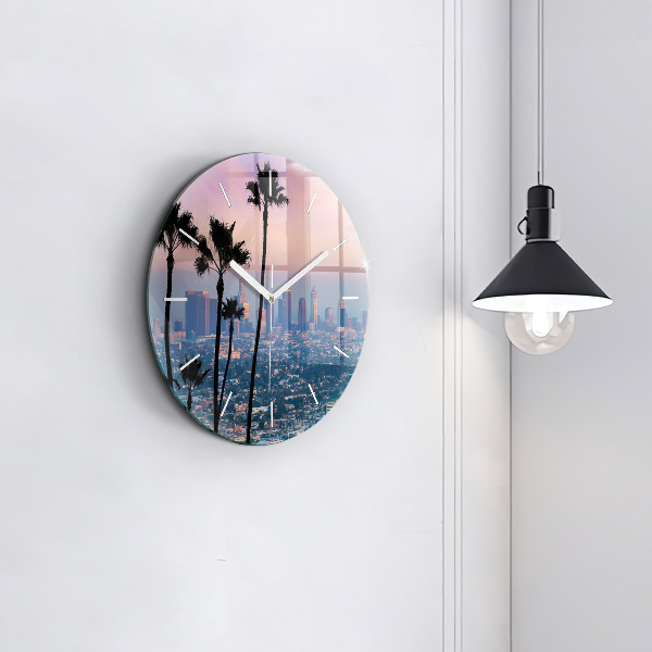 Round glass wall clock Los Angeles Sunset