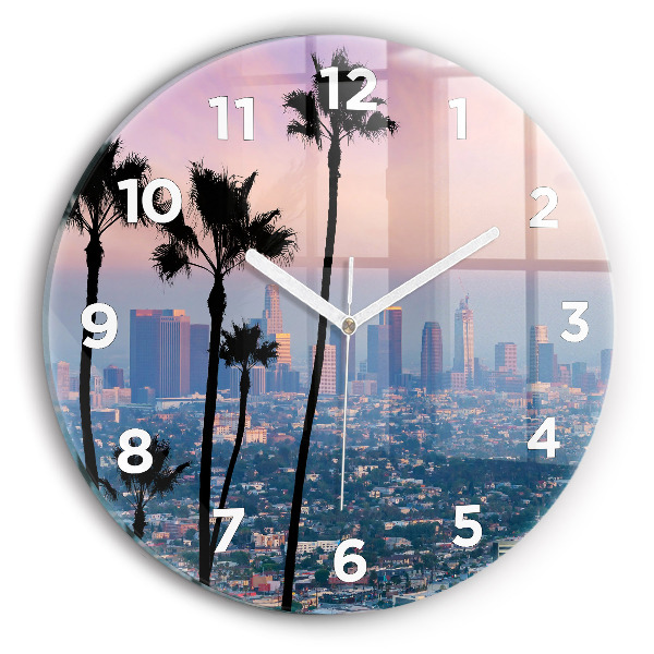 Round glass wall clock Los Angeles Sunset
