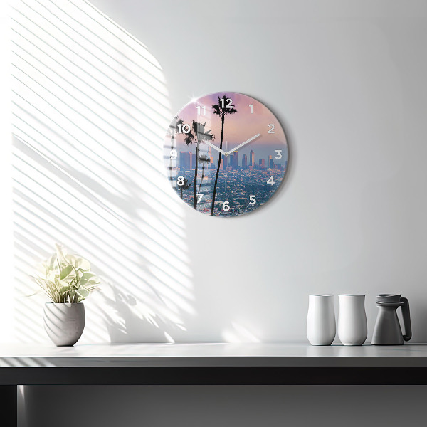 Round glass wall clock Los Angeles Sunset