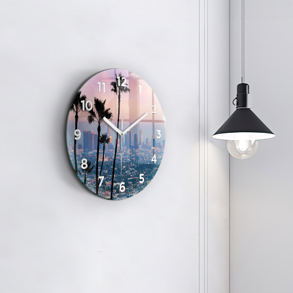 Round glass wall clock Los Angeles Sunset