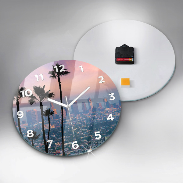 Round glass wall clock Los Angeles Sunset