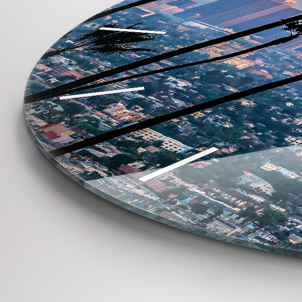 Round glass wall clock Los Angeles Sunset