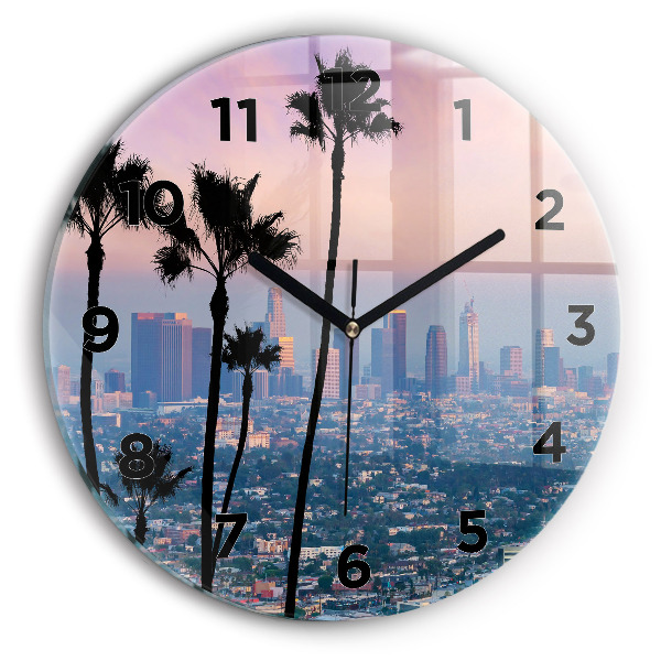Round glass wall clock Los Angeles Sunset