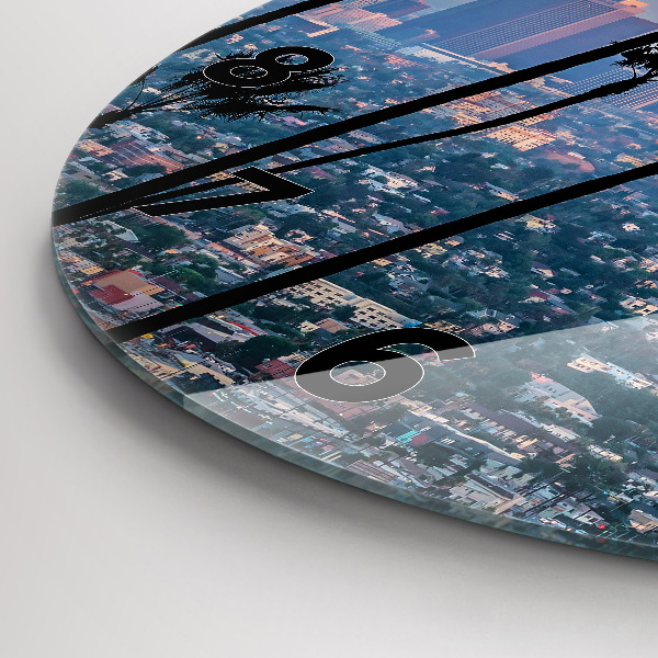 Round glass wall clock Los Angeles Sunset