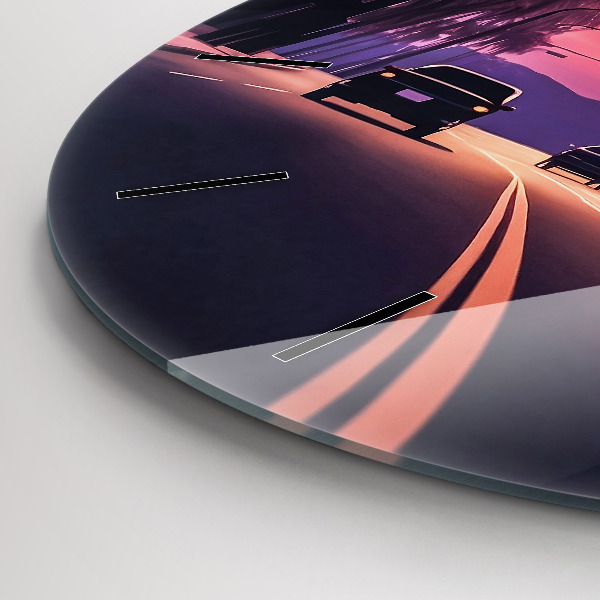 Round glass wall clock Sunset in LA