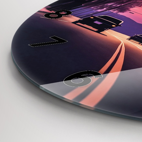 Round glass wall clock Sunset in LA