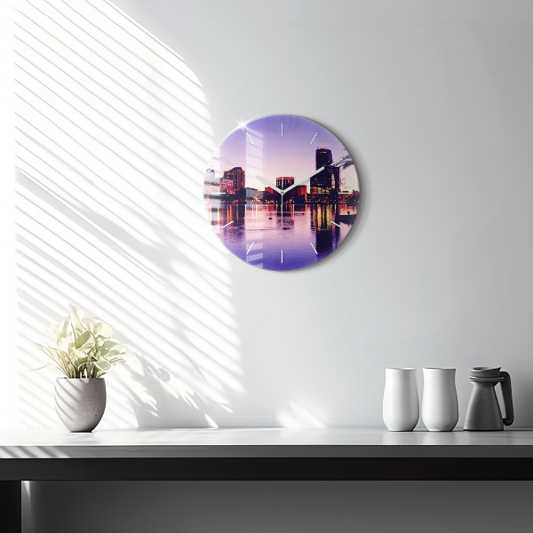 Round glass wall clock Orlando city skyline