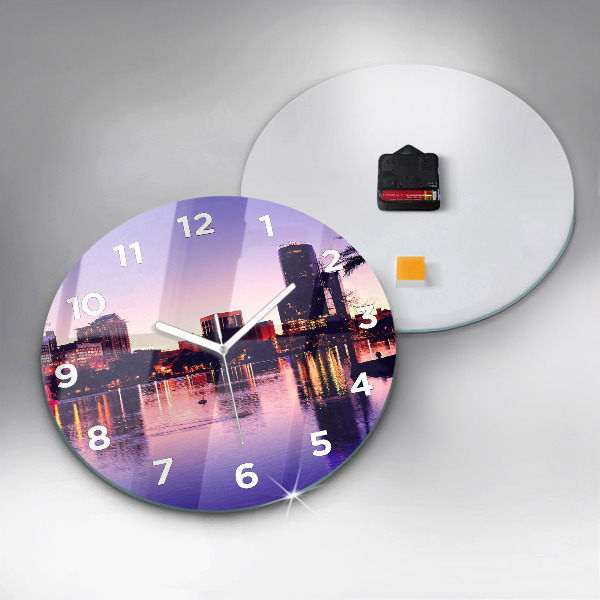Round glass wall clock Orlando city skyline