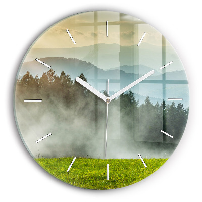 Round glass wall clock Mountain landscape