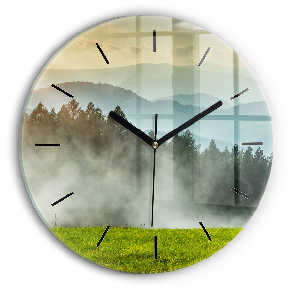 Round glass wall clock Mountain landscape