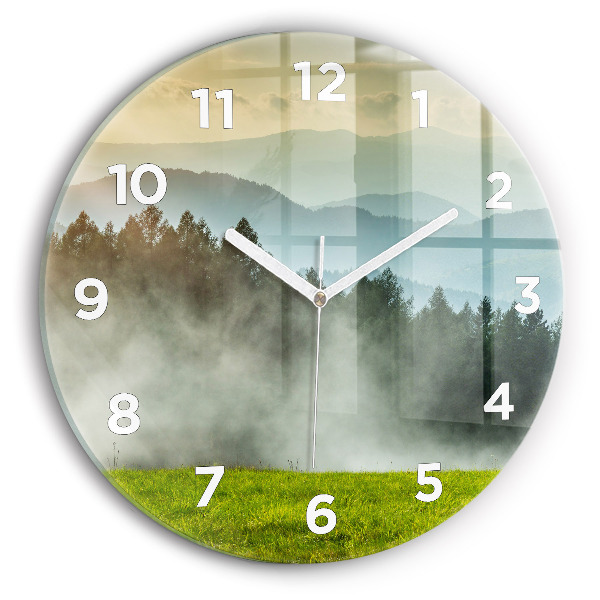 Round glass wall clock Mountain landscape