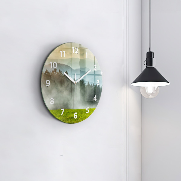 Round glass wall clock Mountain landscape