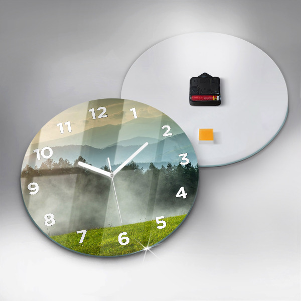 Round glass wall clock Mountain landscape