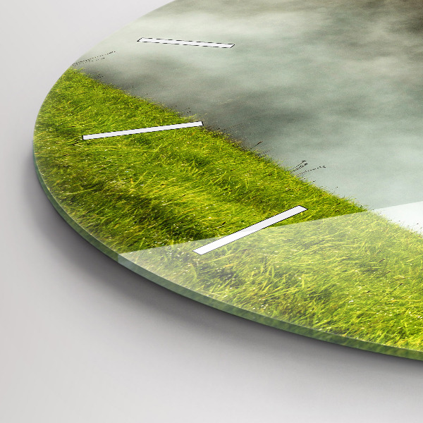 Round glass wall clock Mountain landscape
