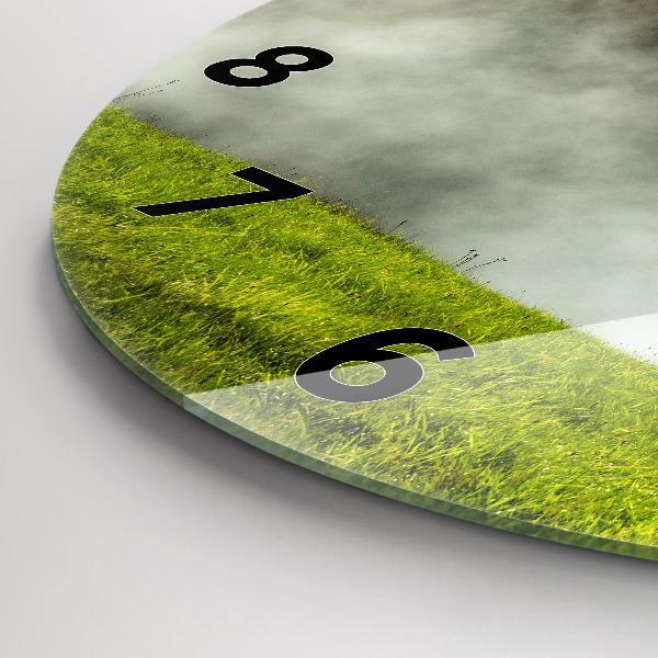 Round glass wall clock Mountain landscape
