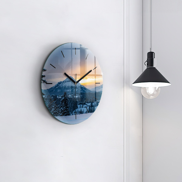 Round glass wall clock Mountain landscape