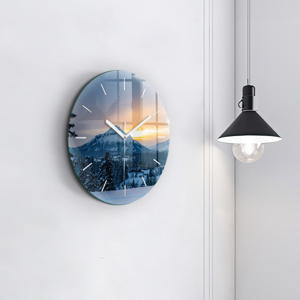 Round glass wall clock Mountain landscape