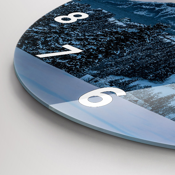 Round glass wall clock Mountain landscape