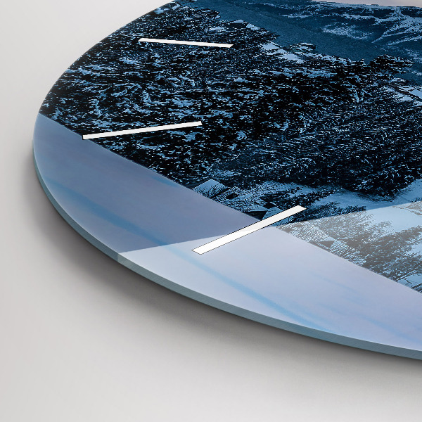 Round glass wall clock Mountain landscape