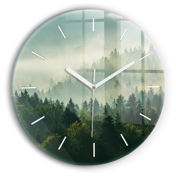 Round glass wall clock Sunrise Beskids