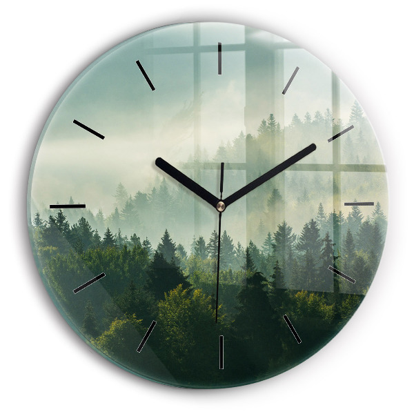 Round glass wall clock Sunrise Beskids