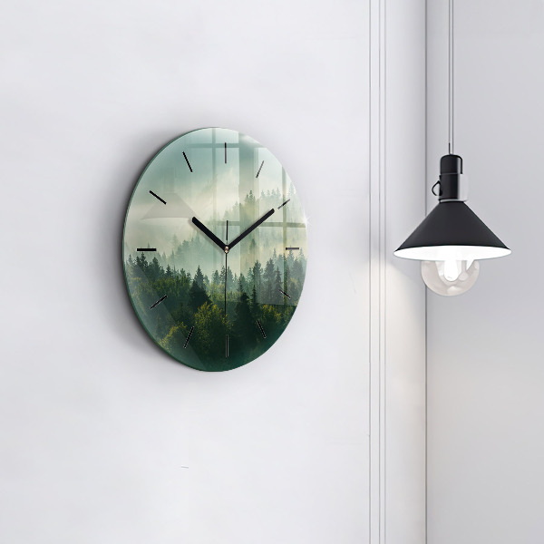 Round glass wall clock Sunrise Beskids