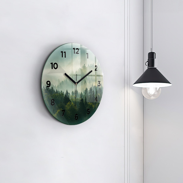 Round glass wall clock Sunrise Beskids