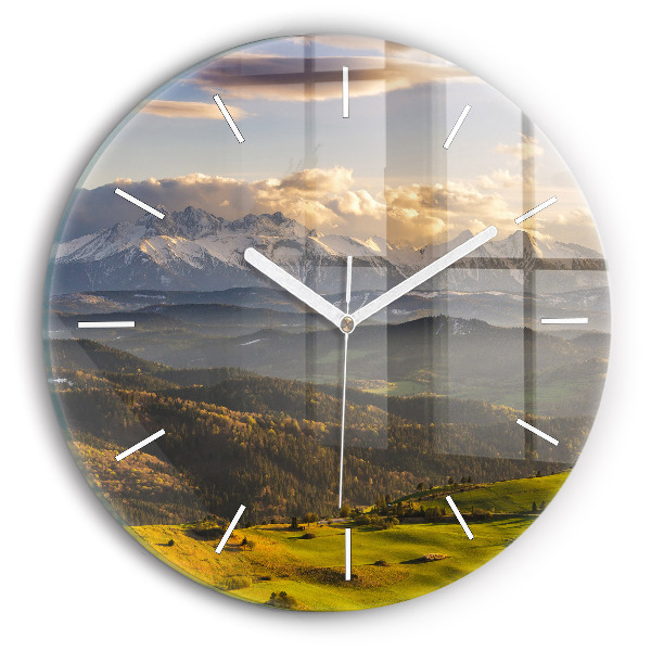 Round glass wall clock Mountains - Pieniny Wysoki Wierch