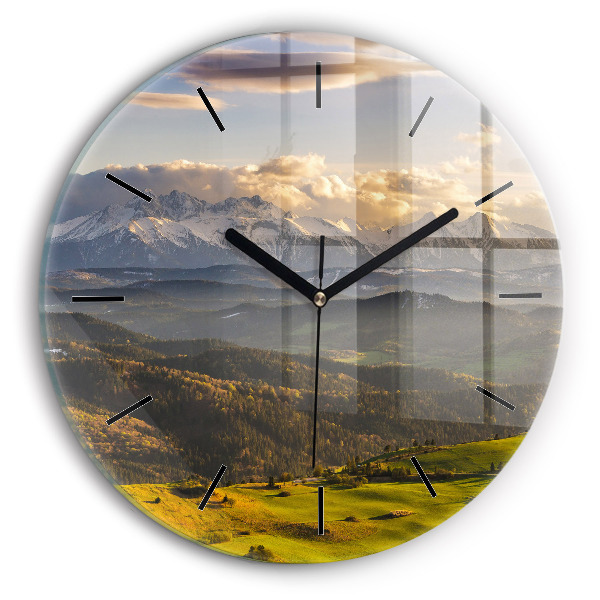 Round glass wall clock Mountains - Pieniny Wysoki Wierch