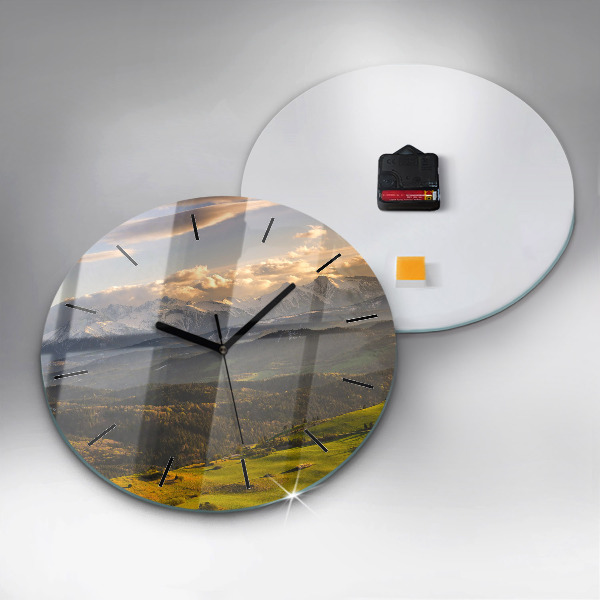 Round glass wall clock Mountains - Pieniny Wysoki Wierch
