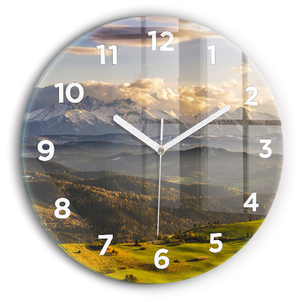 Round glass wall clock Mountains - Pieniny Wysoki Wierch