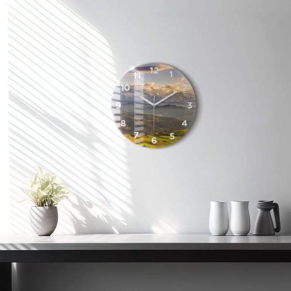 Round glass wall clock Mountains - Pieniny Wysoki Wierch