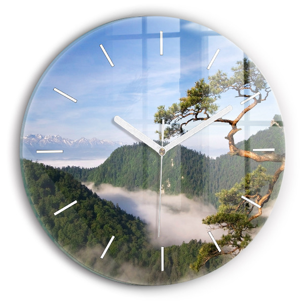 Round glass wall clock Sokolica Peak in the Pieniny Mountains
