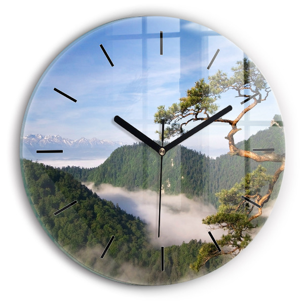 Round glass wall clock Sokolica Peak in the Pieniny Mountains