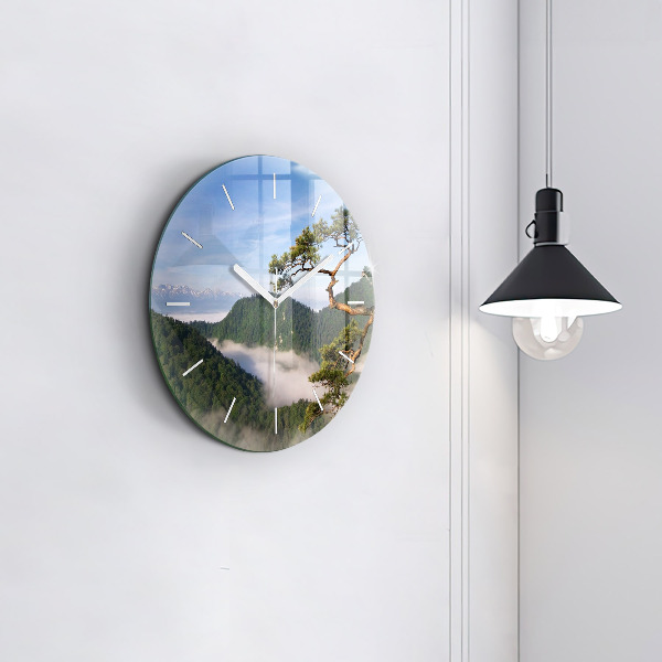 Round glass wall clock Sokolica Peak in the Pieniny Mountains
