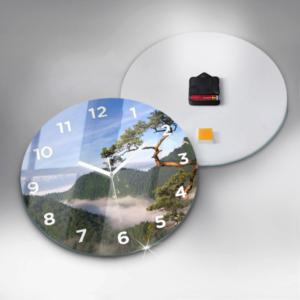 Round glass wall clock Sokolica Peak in the Pieniny Mountains