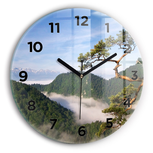 Round glass wall clock Sokolica Peak in the Pieniny Mountains
