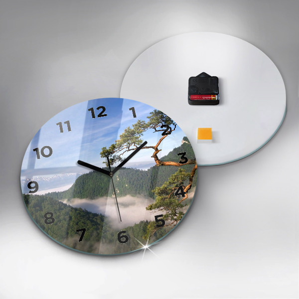 Round glass wall clock Sokolica Peak in the Pieniny Mountains