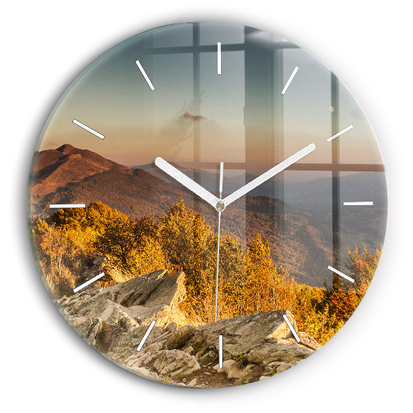 Round glass wall clock Bieszczady Mountains