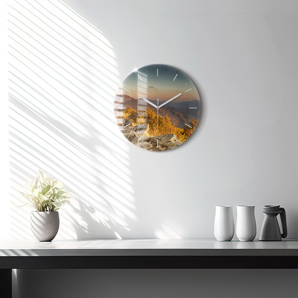 Round glass wall clock Bieszczady Mountains