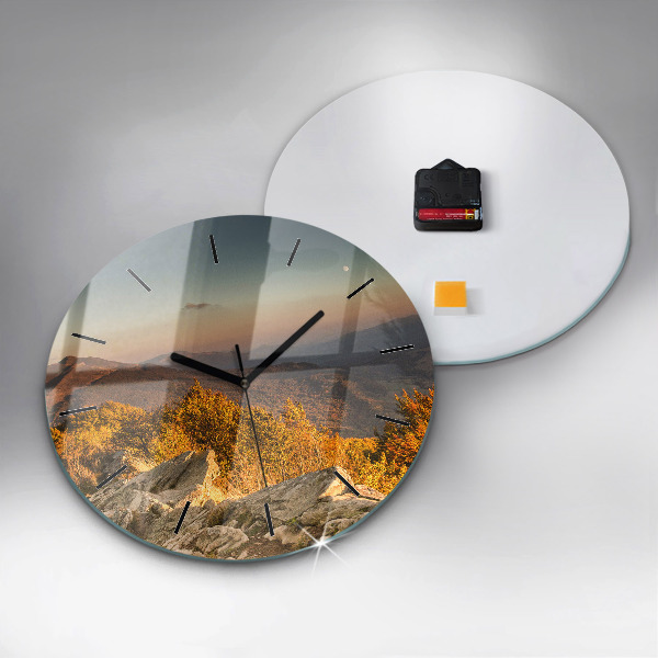 Round glass wall clock Bieszczady Mountains