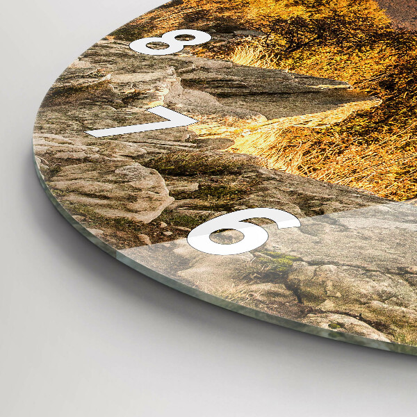 Round glass wall clock Bieszczady Mountains