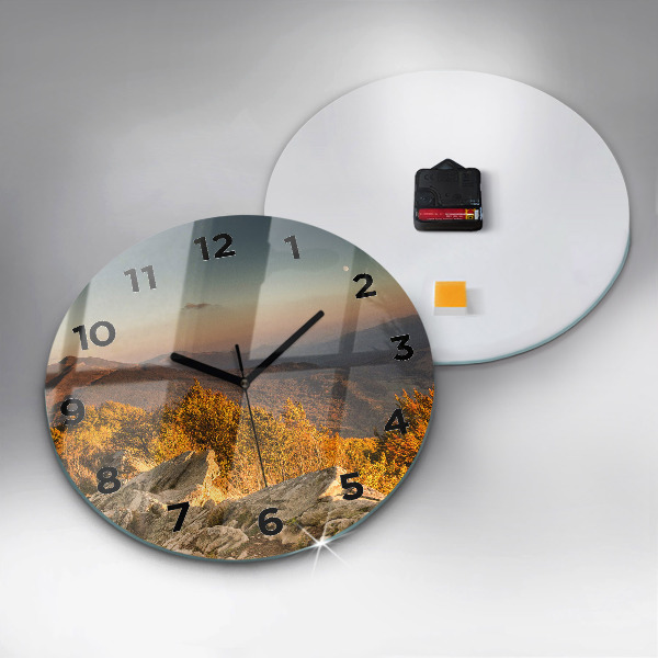 Round glass wall clock Bieszczady Mountains